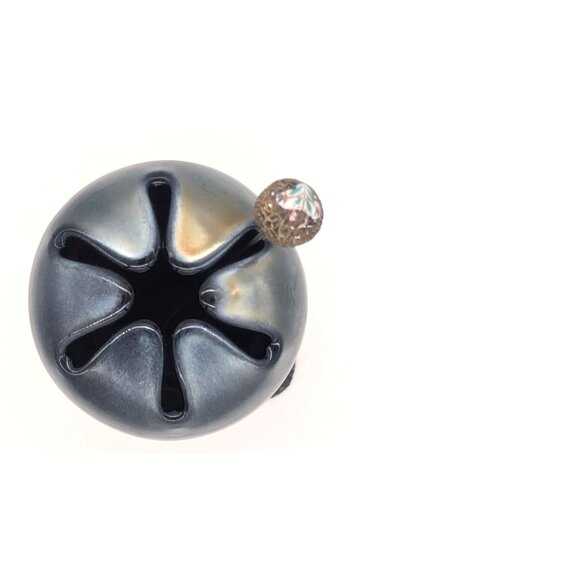 Unique Vintage Northwood Grape and Cable Cobalt Blue and Gold Art Glass Hatpin V - Picture 4 of 10